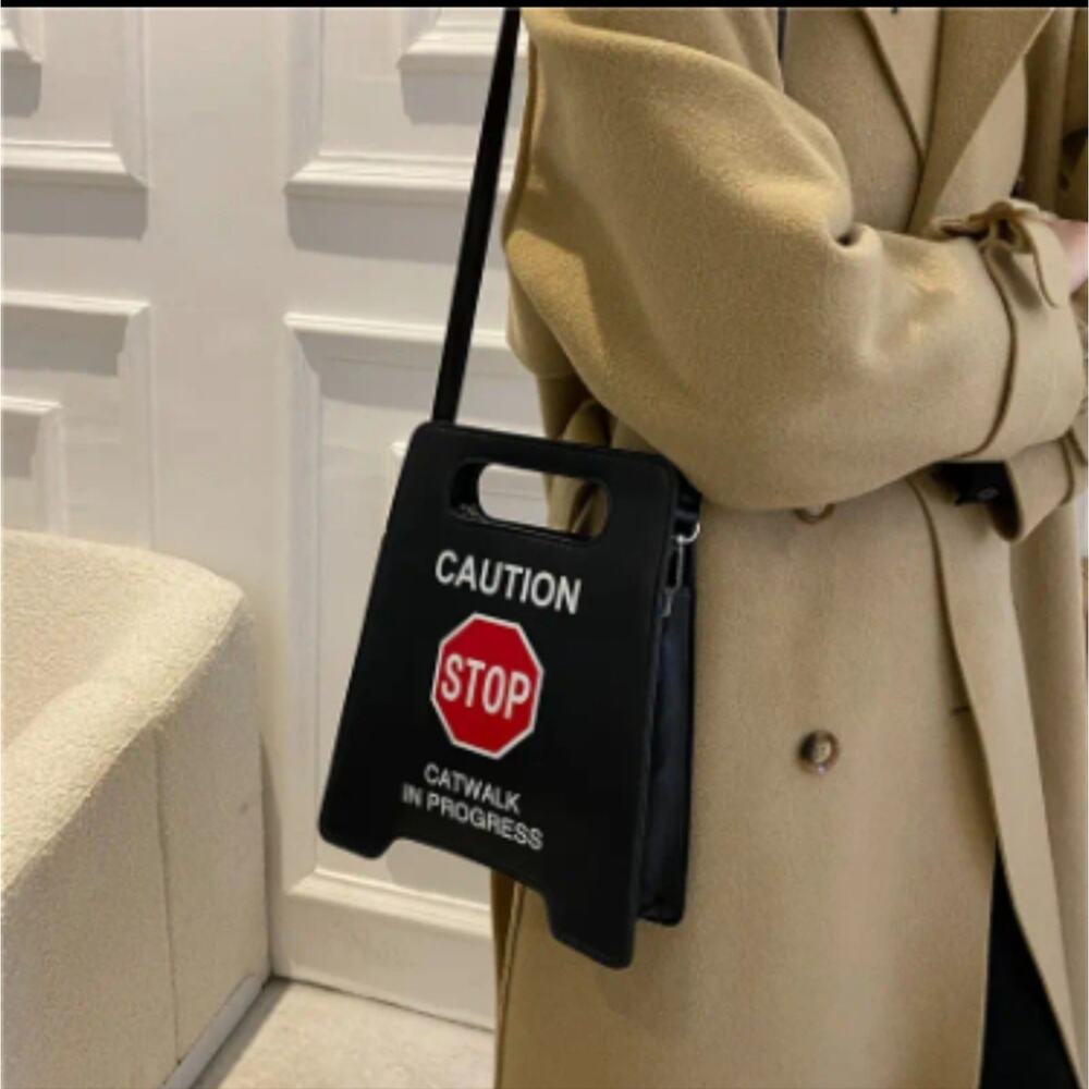 Cat Walk in Progress! Women's black caution sign purse